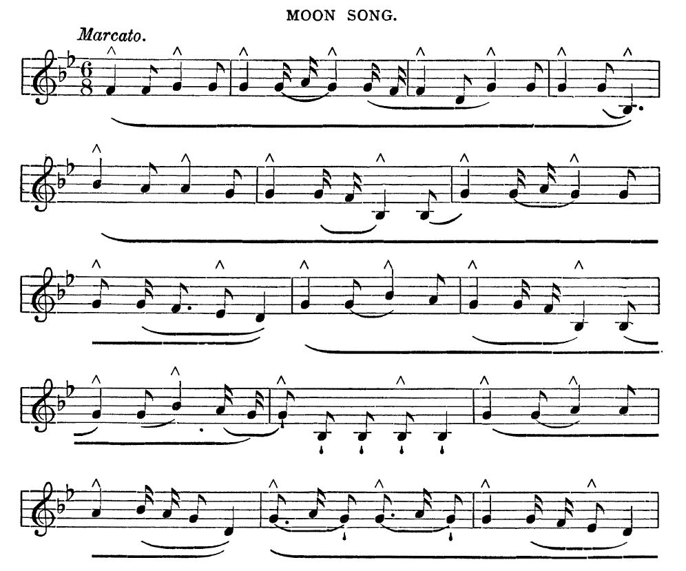 Five lines of musical notations for "Moon Song A" by Anna Tolman Smith 